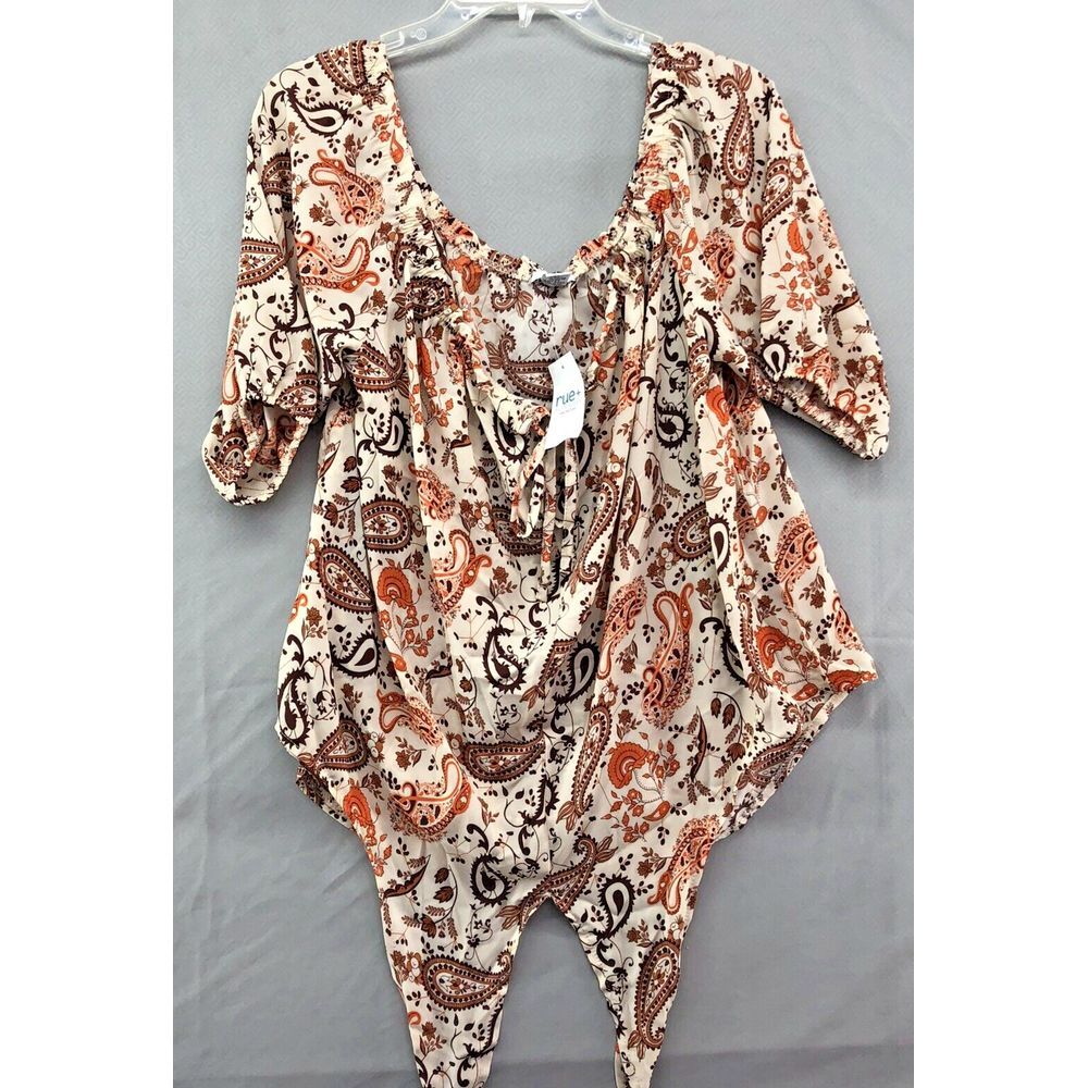 New Rue21 3/4 Sleeve Brown Paisley Blouse Young Adult Size 2X Women Casual